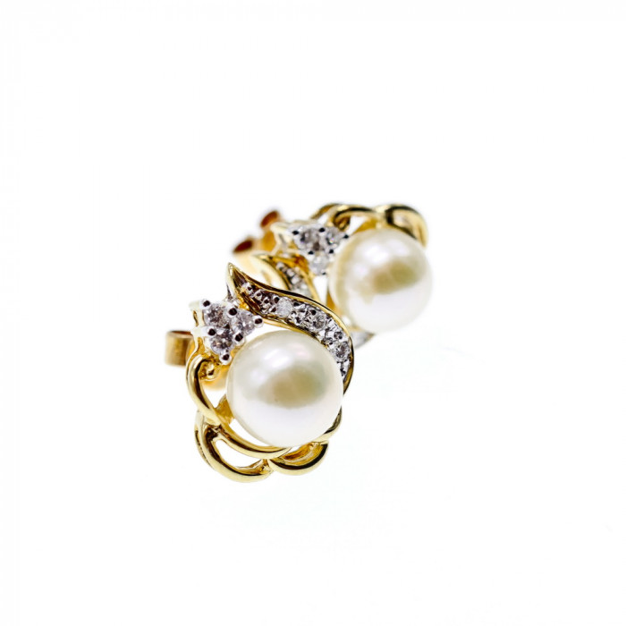 Sky Jewelry Золотые серьги 585 проба с Жемчугом и Бриллиантами