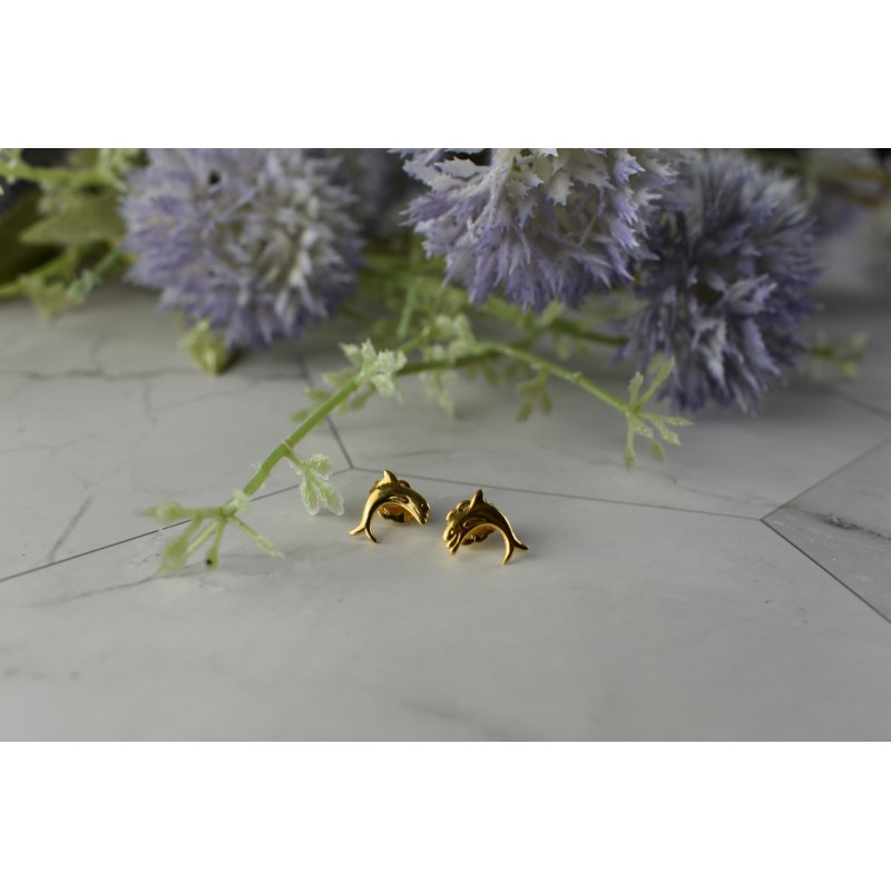 Sky Jewelry Золотые серьги-гвоздики *Дельфины*  14К ( 585 проба)