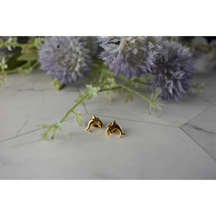 Sky Jewelry Золотые серьги-гвоздики *Дельфины*  14К ( 585 проба)