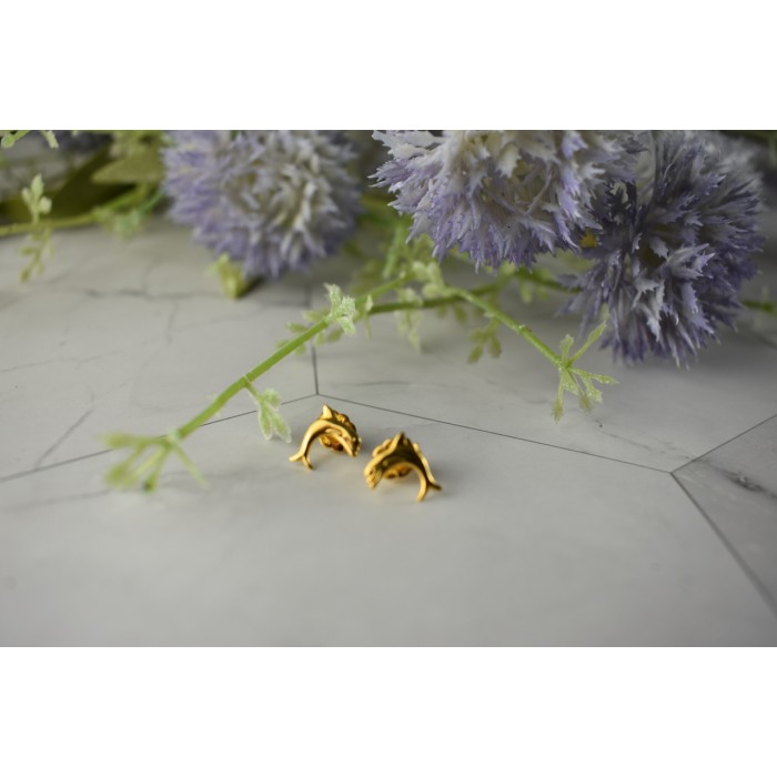 Sky Jewelry Золотые серьги-гвоздики *Дельфины*  14К ( 585 проба)