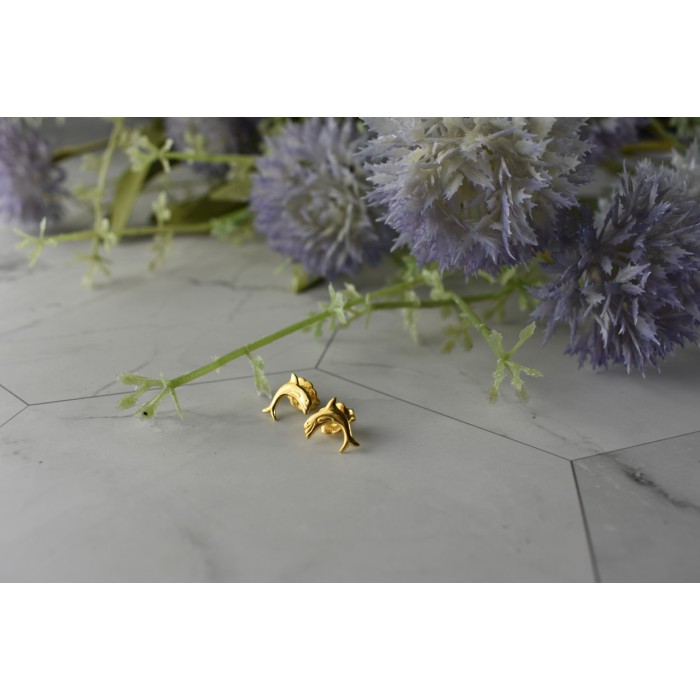 Sky Jewelry Золотые серьги-гвоздики *Дельфины*  14К ( 585 проба)