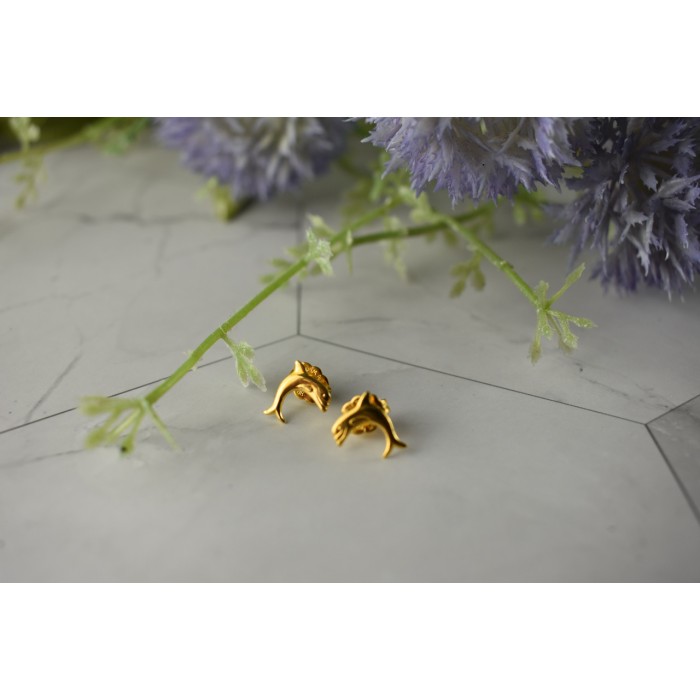 Sky Jewelry Золотые серьги-гвоздики *Дельфины*  14К ( 585 проба)