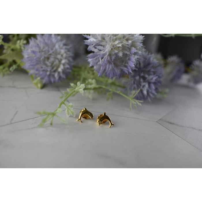 Sky Jewelry Золотые серьги-гвоздики *Дельфины*  14К ( 585 проба)