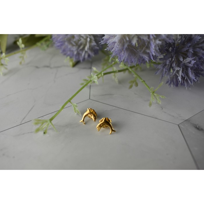 Sky Jewelry Золотые серьги-гвоздики *Дельфины*  14К ( 585 проба)