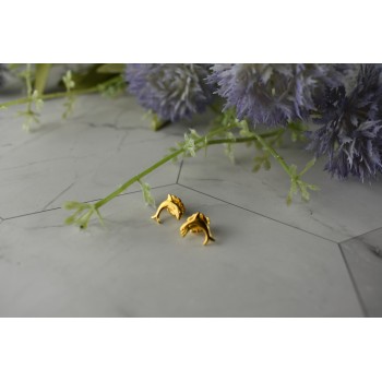 Sky Jewelry Золотые серьги-гвоздики *Дельфины*  14К ( 585 проба)