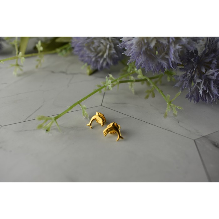 Sky Jewelry Золотые серьги-гвоздики *Дельфины*  14К ( 585 проба)