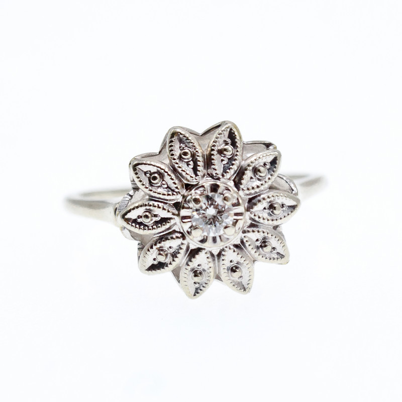 Sky Jewelry Золотое кольцо с Бриллиантом  0.10 карат   *Нежный Цветок*