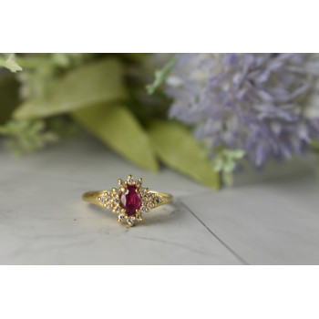 Sky Jewelry Золотое кольцо с Рубином  и Бриллиантами   *Нежность Рубина*