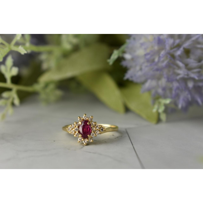 Sky Jewelry Золотое кольцо с Рубином  и Бриллиантами   *Нежность Рубина*