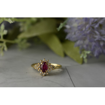 Sky Jewelry Золотое кольцо с Рубином  и Бриллиантами   *Нежность Рубина*