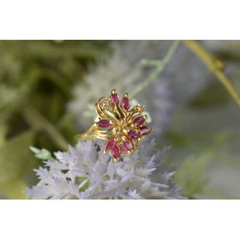 Sky Jewelry Золотое кольцо с Бриллиантами и камнями Розовая Шпинель