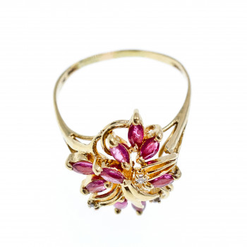 Sky Jewelry Золотое кольцо с Бриллиантами и камнями Розовая Шпинель