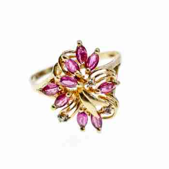 Sky Jewelry Золотое кольцо с Бриллиантами и камнями Розовая Шпинель