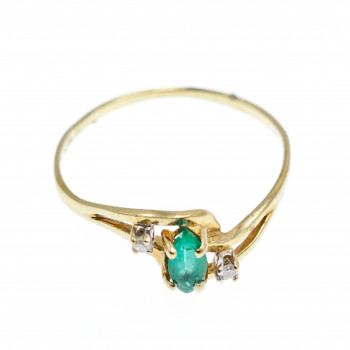 Sky Jewelry Золотое кольцо  с Изумрудом и Бриллиантами    *Изумрудное Сияние*