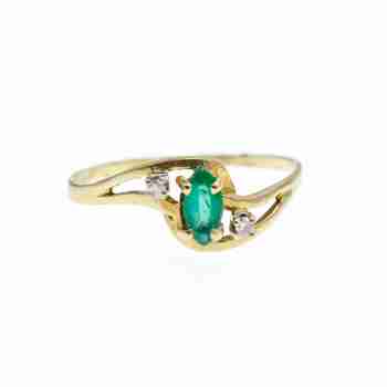 Sky Jewelry Золотое кольцо  с Изумрудом и Бриллиантами    *Изумрудное Сияние*