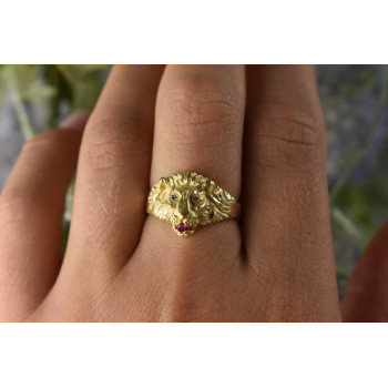 Sky Jewelry Золотое кольцо с Рубином  и Бриллиантами   *Лев*