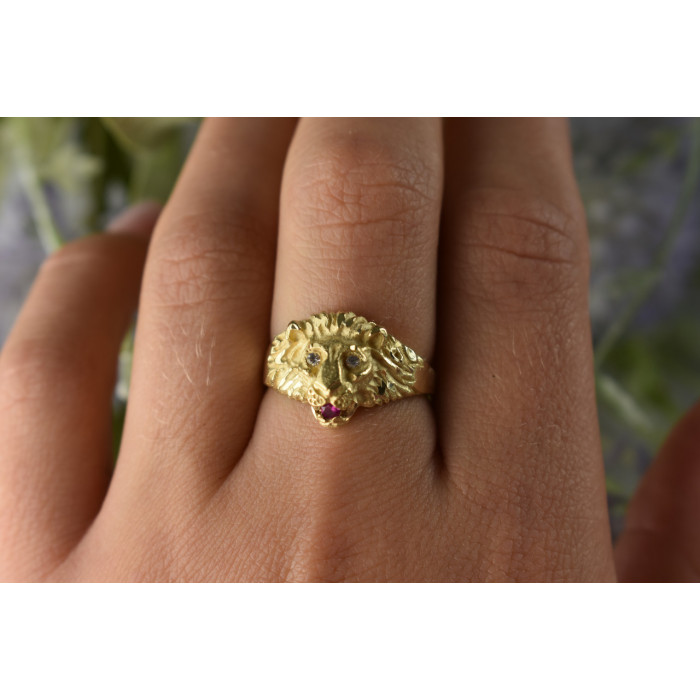 Sky Jewelry Золотое кольцо с Рубином  и Бриллиантами   *Лев*