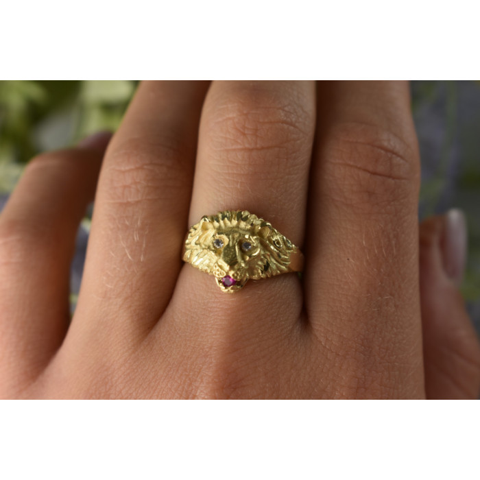Sky Jewelry Золотое кольцо с Рубином  и Бриллиантами   *Лев*