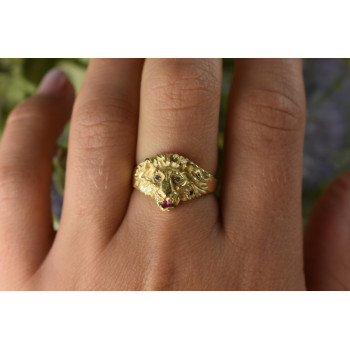 Sky Jewelry Золотое кольцо с Рубином  и Бриллиантами   *Лев*