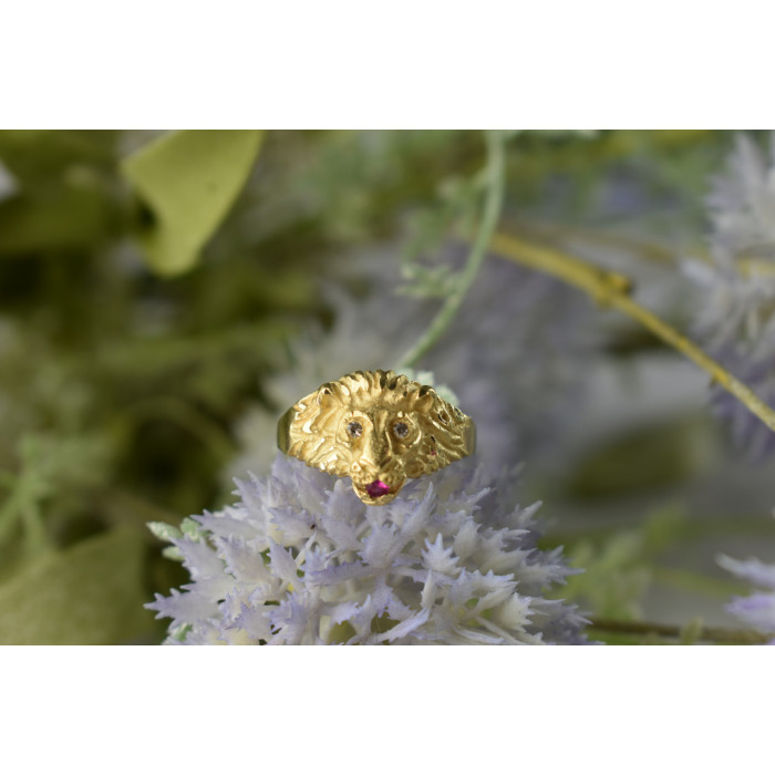 Sky Jewelry Золотое кольцо с Рубином  и Бриллиантами   *Лев*