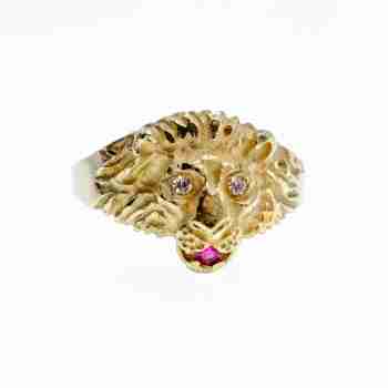 Sky Jewelry Золотое кольцо с Рубином  и Бриллиантами   *Лев*