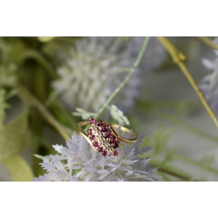 Sky Jewelry Золотое кольцо с Рубином  и Бриллиантами   *Рубиновая Сладость*