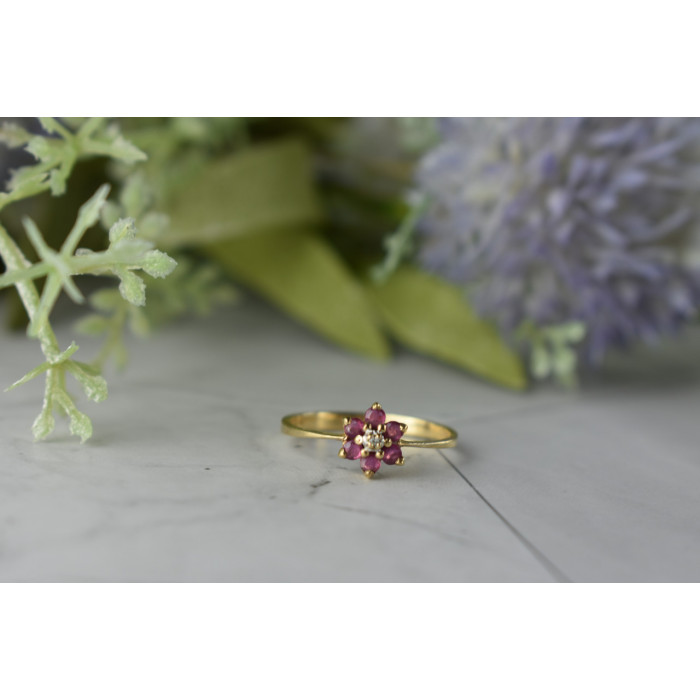 Sky Jewelry Золотое кольцо с Рубинами  и Бриллиантом 10К (417 проба)