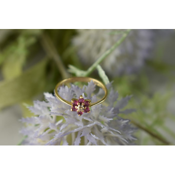 Sky Jewelry Золотое кольцо с Рубинами  и Бриллиантом 10К (417 проба)