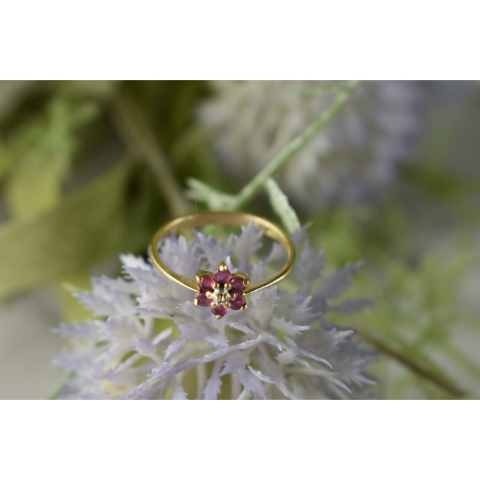 Sky Jewelry Золотое кольцо с Рубинами  и Бриллиантом 10К (417 проба)