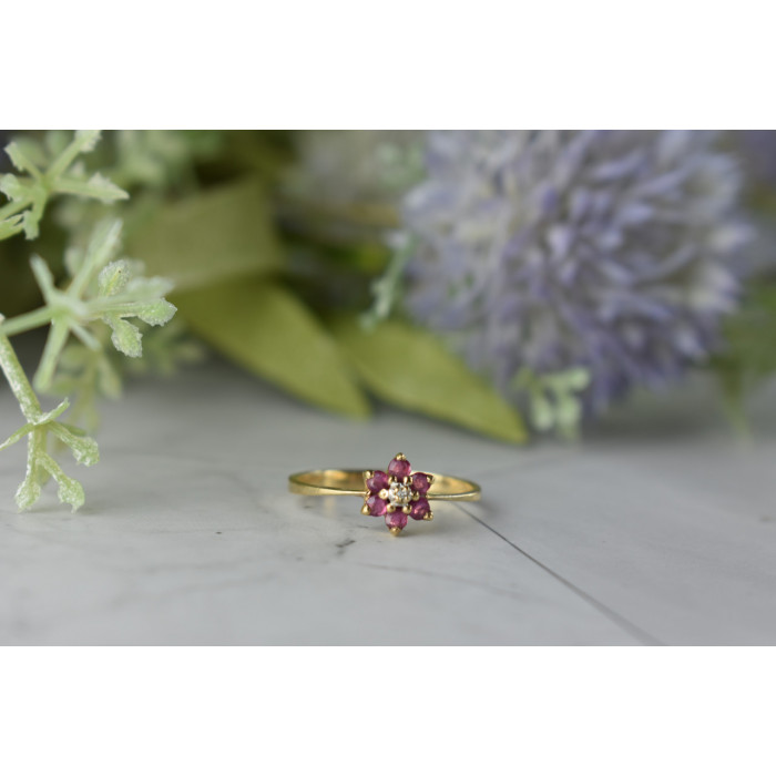 Sky Jewelry Золотое кольцо с Рубинами  и Бриллиантом 10К (417 проба)