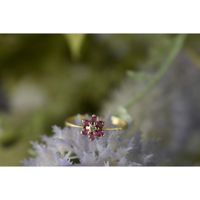 Sky Jewelry Золотое кольцо с Рубинами  и Бриллиантом 10К (417 проба)