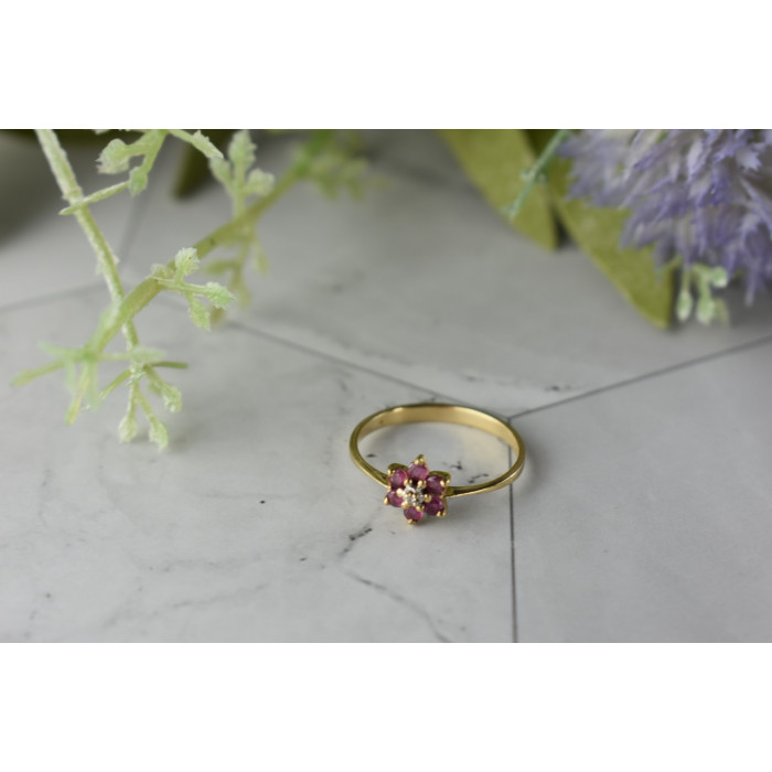 Sky Jewelry Золотое кольцо с Рубинами  и Бриллиантом 10К (417 проба)