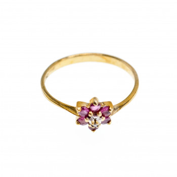 Sky Jewelry Золотое кольцо с Рубинами  и Бриллиантом 10К (417 проба)