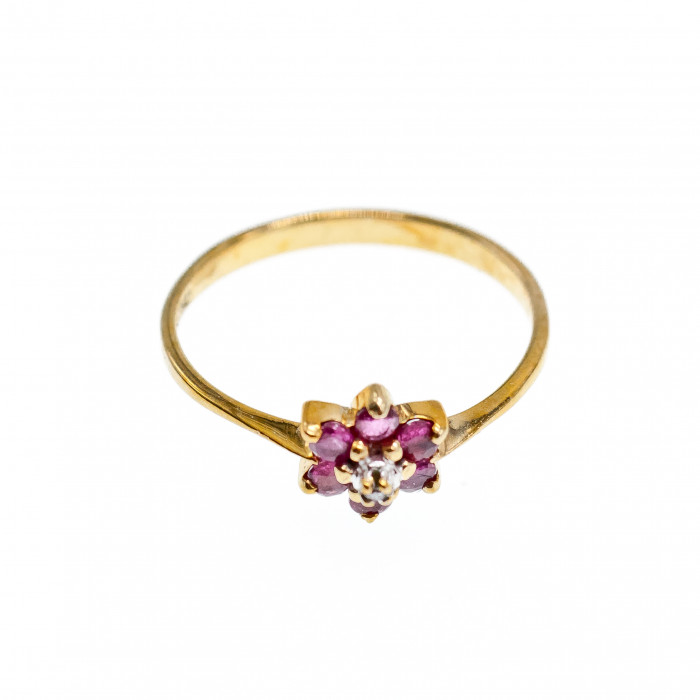 Sky Jewelry Золотое кольцо с Рубинами  и Бриллиантом 10К (417 проба)