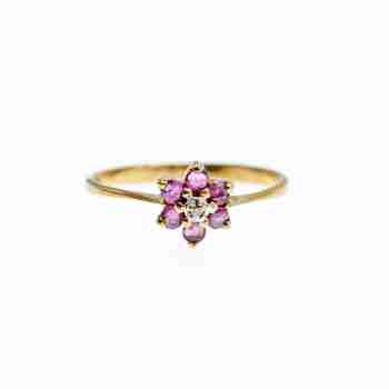Sky Jewelry Золотое кольцо с Рубинами  и Бриллиантом 10К (417 проба)