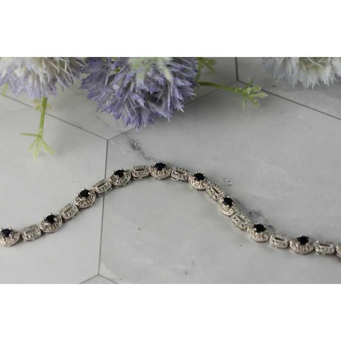 Sky Jewelry Серебряный браслет 925 пробы с темно-синим и бесцветным Сапфиром