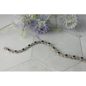 Sky Jewelry Серебряный браслет 925 пробы с темно-синим и бесцветным Сапфиром