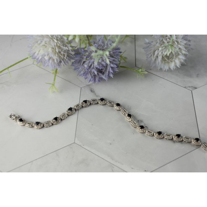 Sky Jewelry Серебряный браслет 925 пробы с темно-синим и бесцветным Сапфиром