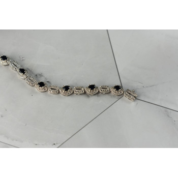 Sky Jewelry Серебряный браслет 925 пробы с темно-синим и бесцветным Сапфиром