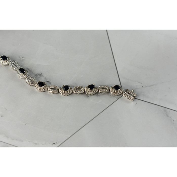 Sky Jewelry Серебряный браслет 925 пробы с темно-синим и бесцветным Сапфиром