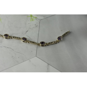 Sky Jewelry Винтажный Серебряный браслет 925 пробы с Аметистом и камнями Морион