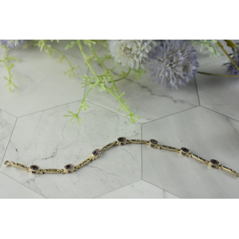 Sky Jewelry Винтажный Серебряный браслет 925 пробы с Аметистом и камнями Морион