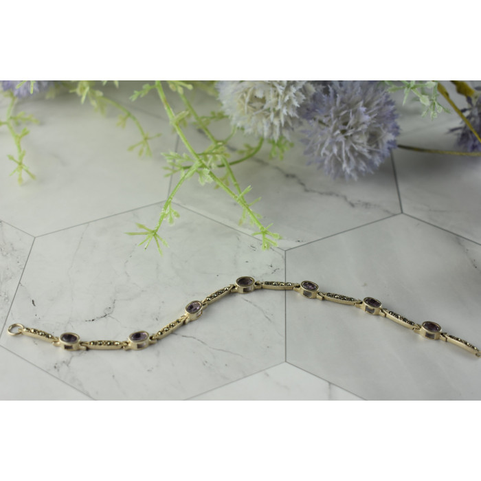 Sky Jewelry Винтажный Серебряный браслет 925 пробы с Аметистом и камнями Морион