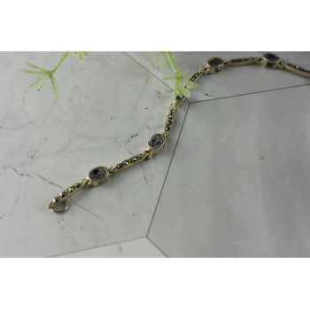 Sky Jewelry Винтажный Серебряный браслет 925 пробы с Аметистом и камнями Морион