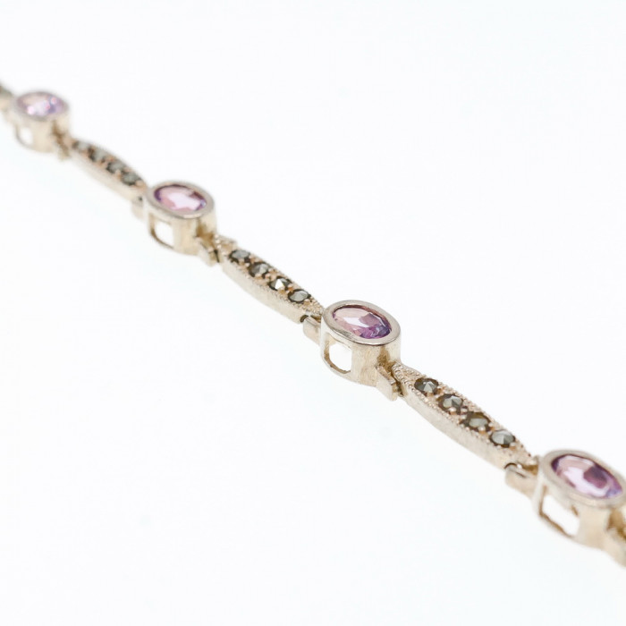 Sky Jewelry Винтажный Серебряный браслет 925 пробы с Аметистом и камнями Морион