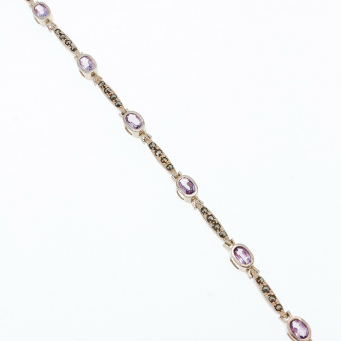 Sky Jewelry Винтажный Серебряный браслет 925 пробы с Аметистом и камнями Морион