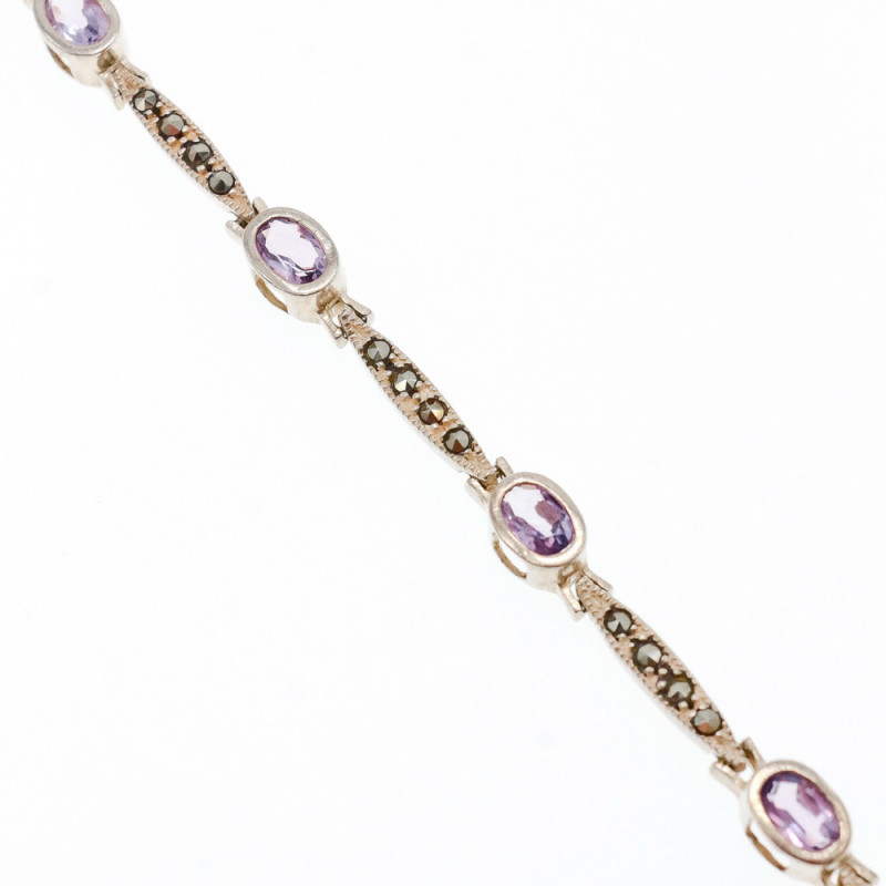 Sky Jewelry Винтажный Серебряный браслет 925 пробы с Аметистом и камнями Морион