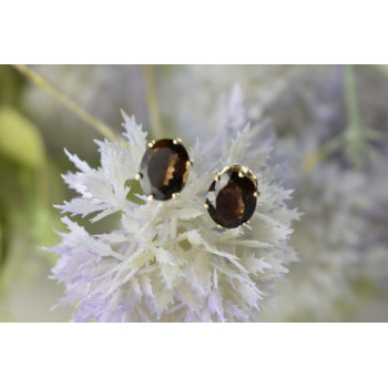 Sky Jewelry Серебряные серьги-гвоздики с камнем Гессонит 925 проба