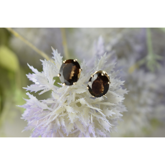 Sky Jewelry Серебряные серьги-гвоздики с камнем Гессонит 925 проба