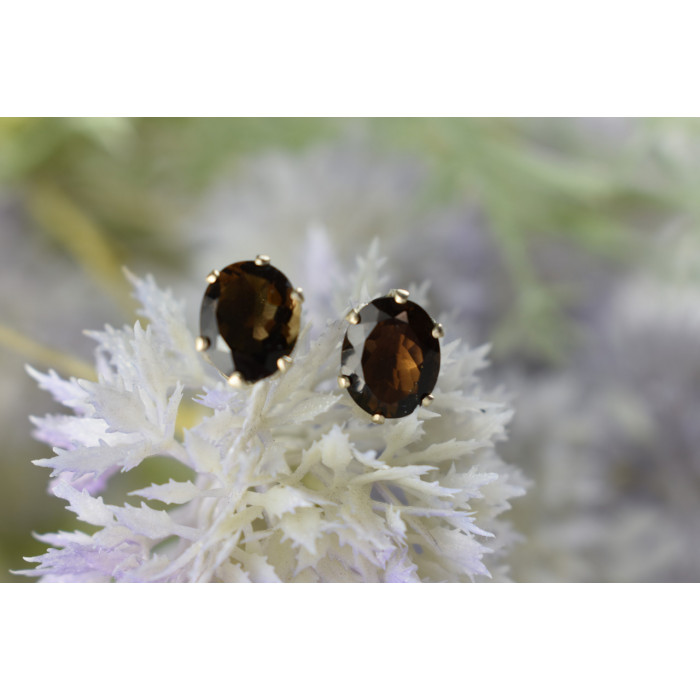 Sky Jewelry Серебряные серьги-гвоздики с камнем Гессонит 925 проба